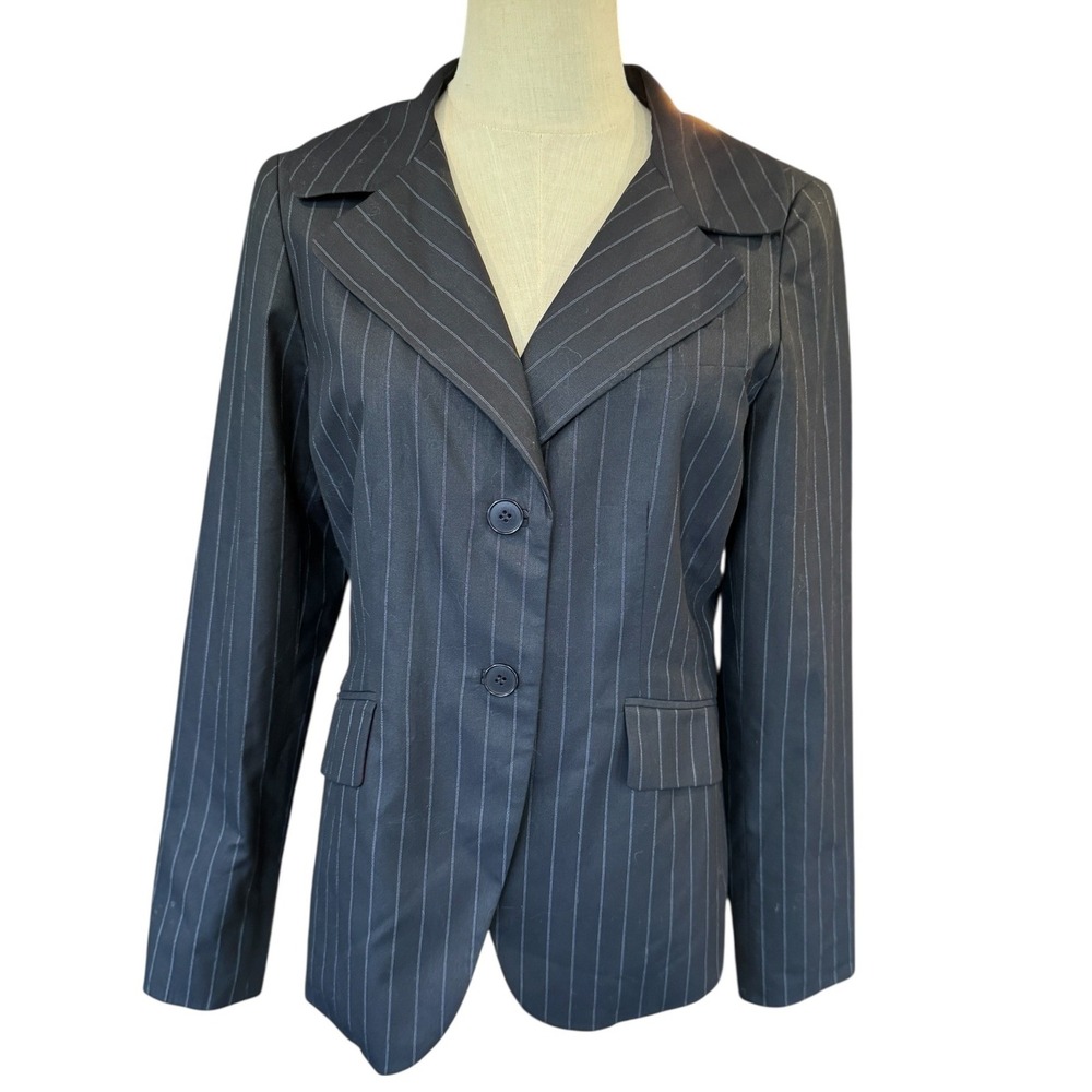 Kate Hill Womens Pinstripe‎ Blazer Jacket Black 6 Red Lining NWT Vintage Style